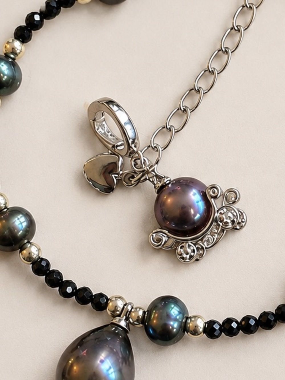 Pearl Pumpkin Carriage Charm Necklace |Black Pearl | Purple Luster | Pendant